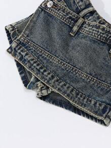 SHEIN ChillGRL 年轻女孩 Y2K 街头时尚紫色重度水洗 2 合 1 牛仔短裙