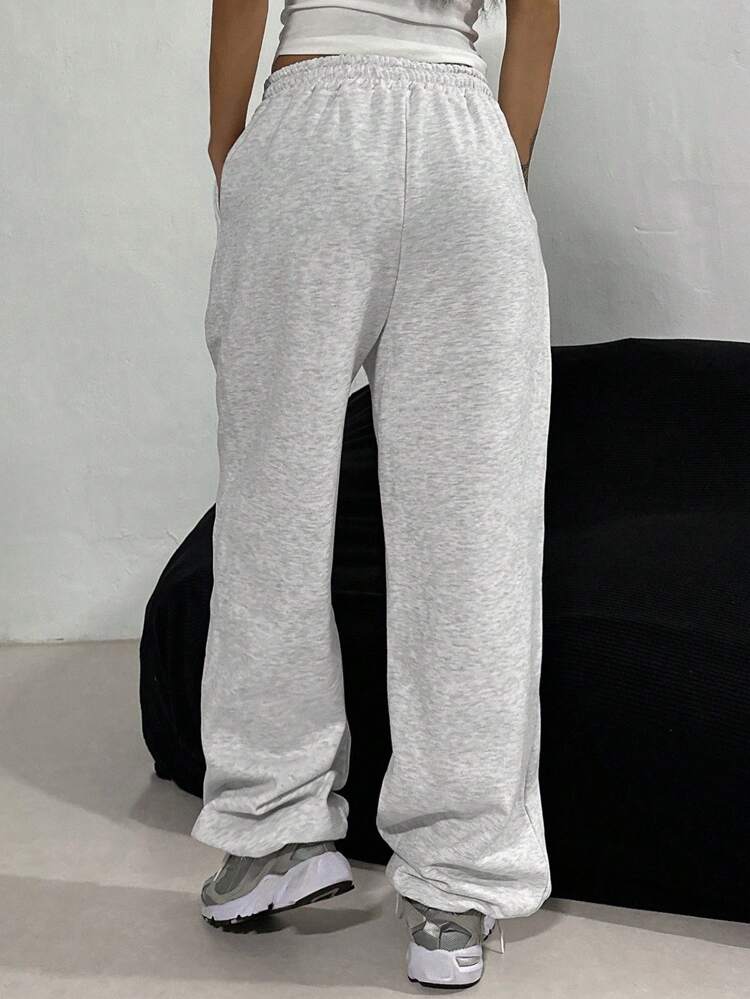 Women's Solid Color Drawstring Waist Side Pockets Wide Leg Loose Casual Jogger Baggy Sweatpants,Women Joggers