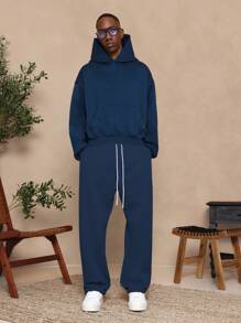 SUMWON Essential Heavyweight Hoodie Kangaroo Pocket Athleisure Pullover Winter Comfort Cozy Lounge Sports Everyday Casual - Blue - View 3