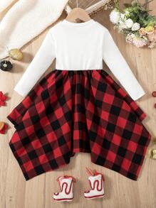 SHEIN Váy cây thông Noel in họa tiết kẻ caro viền bất đối xứng cho bé gái, thích hợp cho tiệc ngày lễ & quà tặng Giáng sinh, mùa thu/đông - Nhiều màu - Xem 2