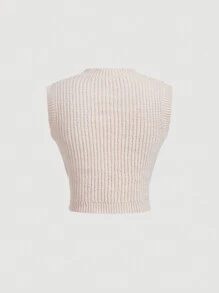 SHEIN MOD Áo len dệt kim cổ tròn không tay thời trang có họa tiết giản dị thanh lịch dành cho nữ - Màu be - Xem 2