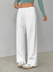 SHEIN VCAY Plus Size Casual Solid Color Drawstring Waist Pants