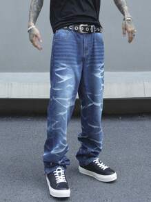 Manfinity EMRG Men's Loose Fit Straight Leg Jeans With Pockets, Casual - Blue - View 3