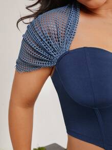 evoluSHEIN X Anitta RAUL OROZCO Designer Plus Corset Crop Top With Mesh Cover, Holiday, Festival