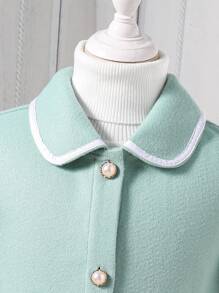 SHEIN Chaqueta casual minimalista con botones delanteros y mangas largas para niñas preadolescentes, efecto de bolsillo falso y bloqueo de color