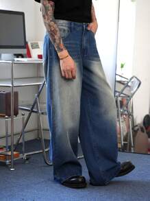 Manfinity Hypemode Men's Dark Blue Pocket Loose Straight Leg Casual Jeans