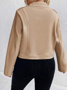 SHEIN LUNE Jachetă motociclistă cu fermoar și rever de mărime mare