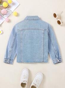 Chaqueta vaquera para niñas pequeñas con bordado de corazón, estilo nuevo - Lavado ligero - Ver 2