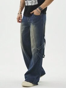 Chillumni Men's Casual Loose Straight Pocket Jeans - Blue - View 6