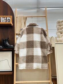 1pc Unisex Casual Academia Comfortable Fashion Simple Versatile Soft Textured Plaid Fleece Mid-Length Windbreaker Jacket, Suitable For Daily, School, Outing, Sports, Autumn/Winter Season