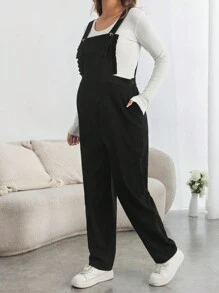 SHEIN Maternity Frill Trim Pocket Front Cord Overalls