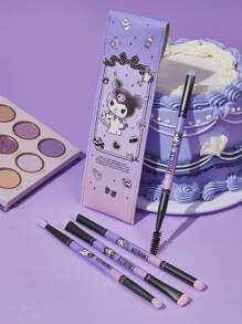 HELLO KITTY AND FRIENDS | SHEIN 4pcs  Kuromi Print Dual-Ended Eye Makeup Brushes Set (Including Packaging)