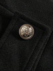 SHEIN Clasi 大码女式冬季纯色缺口领长袖单扣优雅羊毛大衣