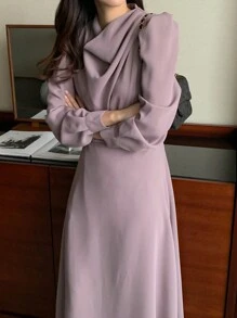 DAZY Vestido de mujer de unicolor con cintura ceñida y hombros caídos, ropa de mujer de otoño