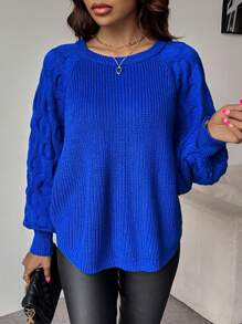 Chiquease Suéter de cuello alto azul marino bordado con cuentas