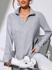 Easithlete 女士纯色拉链长袖连帽衫秋季拉链运动衫 - 灰色 - 查看 6