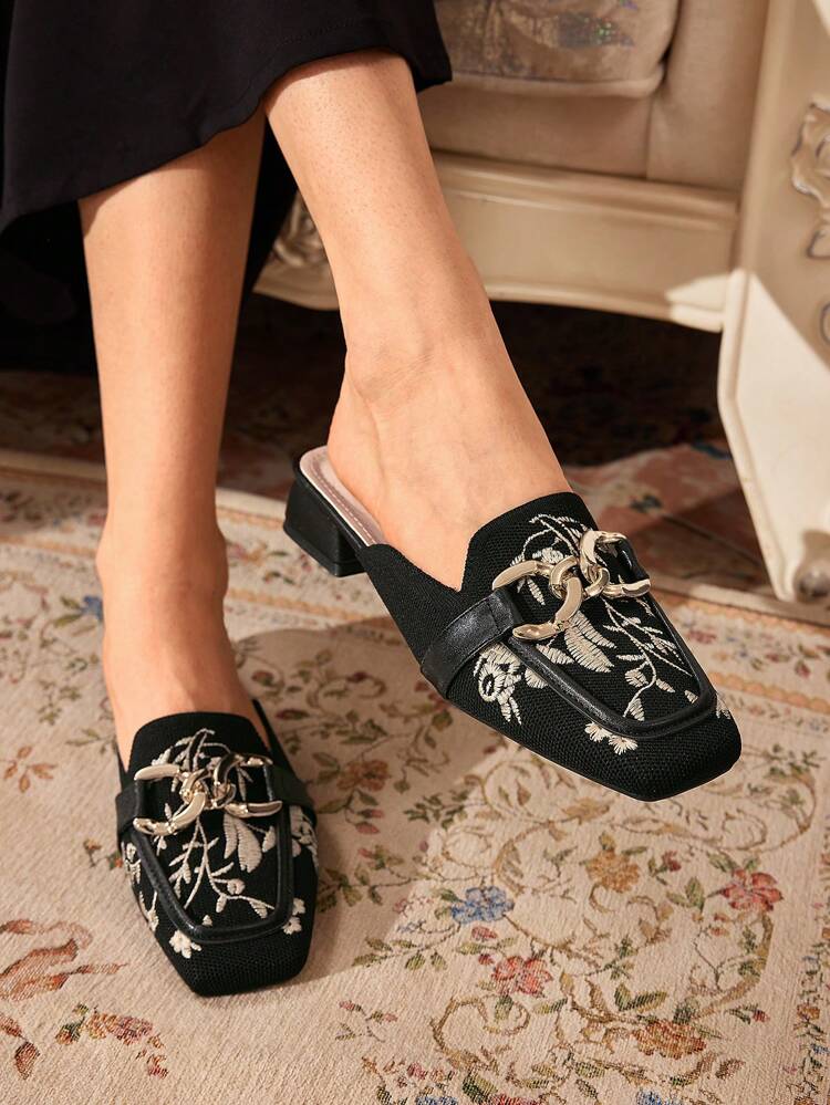 CUCCOO TILAWA Haftowane metalowe dekoracje Modne buty na wysokim obcasie Jesień