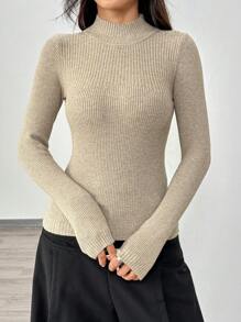 Chiquease Jersey de cuello alto ajustado para mujer, jersey de punto de otoño e invierno - Multicolor - Ver 4