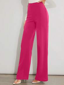 Amorya Women's Solid Color Straight Leg Casual/Work Pants - Hot Pink - View 4