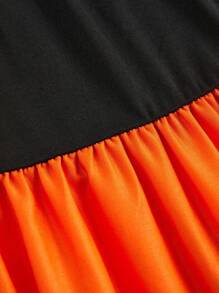 SHEIN LUNE Halloween Plus Size Women's Summer Castle Print Tie Back 3/4 Sleeve Maxi Elegant Dress