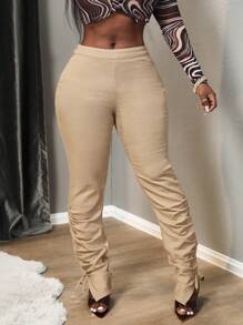 SHEIN Slayr Jeans skinny a vita media con arricciature - Albicocca - Visualizzare 6