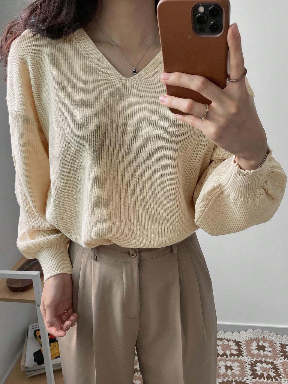 Drop Shoulder Ribbed Knit Sweater Fall