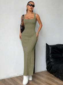 SHEIN Unity Đầm Maxi hở lưng gợi cảm cho nữ, trang phục mùa hè cho nữ - xanh quân đội - Xem 3