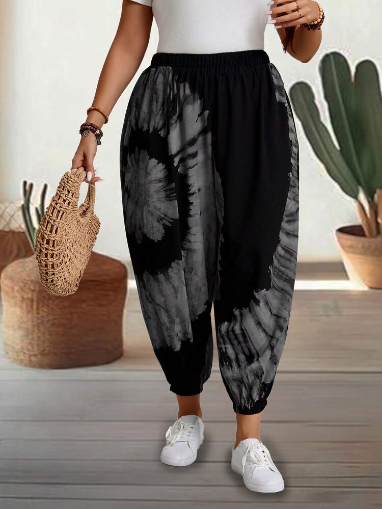 Plus Size Summer Countryside Printed Daily Casual Tapered Leg Pants
