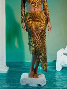 Hauture Mix Media Skirt With Asymmetrical Hem - Multicolor - View 1