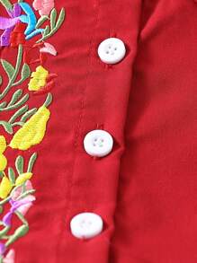 2 件装男婴时尚刺绣领短袖衬衫和短裤套装，夏季 - 紅色 - 查看 3