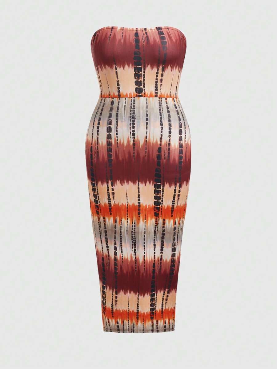 Slaydiva Plus Tie Dye Tube Bodycon Dress With Coat - Multicolor - View 1