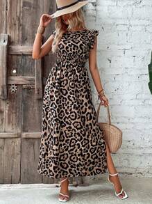 SHEIN PETITE Women's Leopard Print Cap Sleeve Dress - Brown - View 5