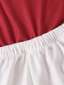 女婴休闲领口拼色条纹字母印花 A 字形连衣裙，运动时尚秋冬 - 酒紅色 - 查看 6