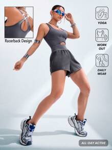 Innovista 运动收腹提臀连体衣、女式网球服、瑜伽服、健身服、骑行服、氨纶镂空连体衣、灰色连体衣、带可拆卸罩杯、女式连体裤、连体裤、女式网球服 - 深灰色 - 查看 1