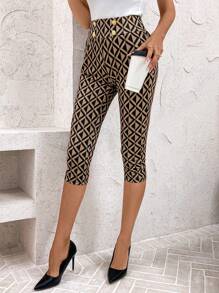 SHEIN Clasi Women's Casual Geometric Print Cropped Leggings - Multicolor - View 7