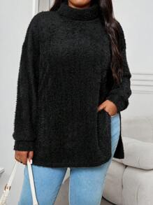 SHEIN LUNE 大码针织蓬松高领 T 恤