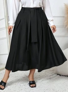 Mulvari Plus Size Solid Color Casual Skirt, Spring&Autumn - Black - View 3