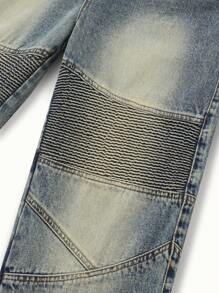 SHEIN Quần jean ống đứng phong cách đường phố cổ điển dành cho teen boy lưng thun và thợ làm cáp - Rửa tối - Xem 5