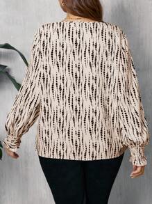 SHEIN LUNE Áo cánh tay đèn lồng cổ chữ V in chấm bi cỡ lớn mùa thu cho nữ có túi, áo cánh công sở thường ngày cho nữ, áo cánh công sở - Nhiều màu - Xem 2