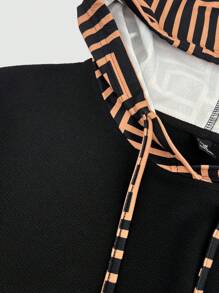 Slaydiva 加大码印花抽绳卫衣 - 黑色 - 查看 4