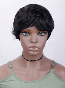 Korte Pixie Cut Wig Menselijk Haar Goedkoop Natuurlijke Golven Lijmloos Aan te Brengen & Te Gaan Menselijk Haar Pruiken Voor Vrouwen Dagelijks Gebruik Machinaal Gemaakt Natuurlijke Zwarte Kleur
