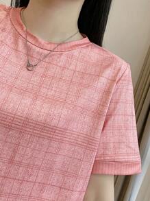 SHEIN Unity Women Plain Simpile Round Neck Short Sleeve T-Shirt - Pink - View 8