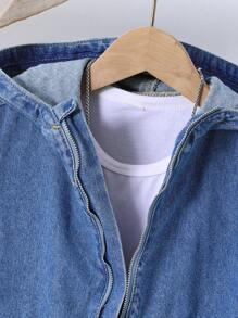 SHEIN 2pcs/Set Tween Boys Casual Denim Zip-Up Hoodie And Shorts Set - Blue - View 8