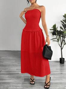 SHEIN Essnce Robe ample boho décontractée pour femmes, à plissage, sans bretelles, pour l'été, robe longue