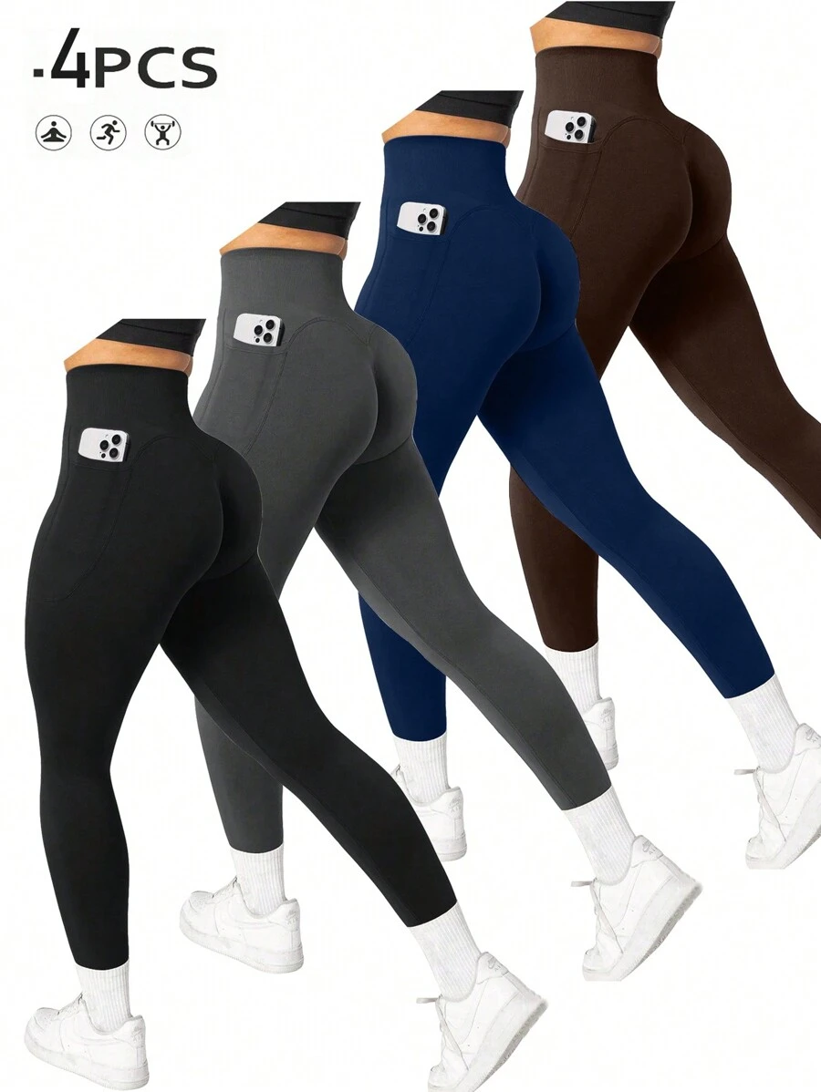 Easithlete Seamless Highly Elastic Exercise Leggings With Pockets, Sports Yoga Women Pants - Multicolor - View 1