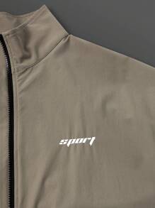Coreblaze Boyfriend Style Men's Letter Print Zip-Up Casual Fitness Sports Jacket,Gym Clothes Zip Up Sports Jacket - Army Green - View 5