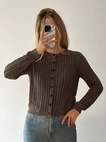 Forever 21 Women Outfits Women Costumes Homecoming Cardigan Sweater Fall Women Dresses Fall Clothes Tops With Sleeves Fall Shirts Sweater Top Winter Women Clothes - Brown - View 5