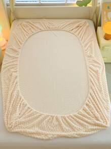 1pc Beige Plush Velvet Jacquard Plain Solid Color Fitted Sheet, Soft Warm, And Breathable Mattress Cover Skin-Friendly Breathable Bedding Supplies, Fitted Sheet For Bedroom All Season Deep Pocket Up To 13.7 Inch King Queen Full Twin Size