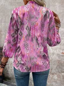 EMERY ROSE Women's Spring & Summer Geometric Print Lantern Sleeve Loose Casual Shirt, Random Print - Multicolor - View 2