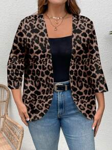 EMERY ROSE Chaqueta de mujer con estampado de leopardo de talla grande, informal, apta para salir, para primavera/otoño - Multicolor - Ver 4
